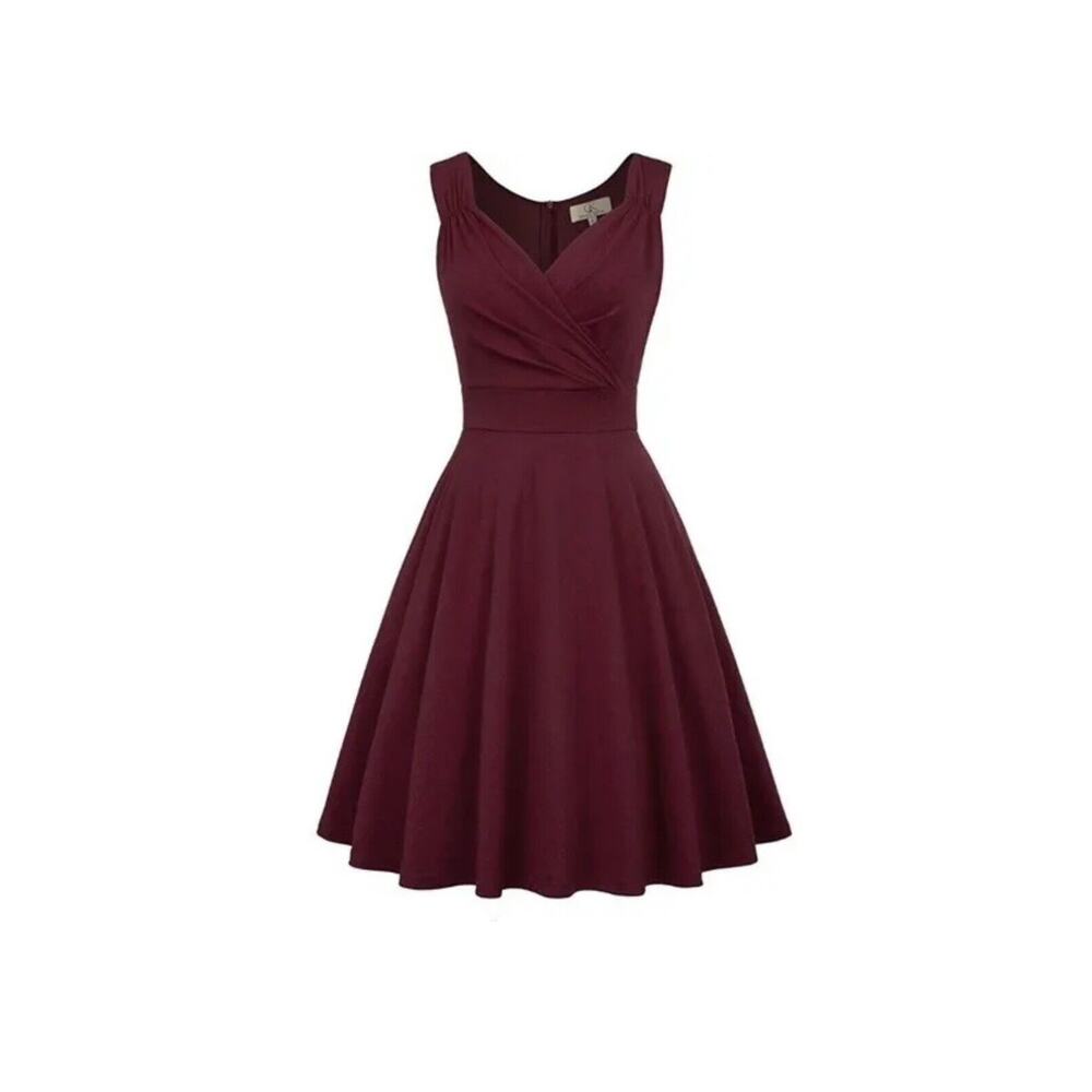GRACE KARIN Women's '1950's VINTAGE' Dark Wine COCKTAIL SWING DRESS - M-NEW
